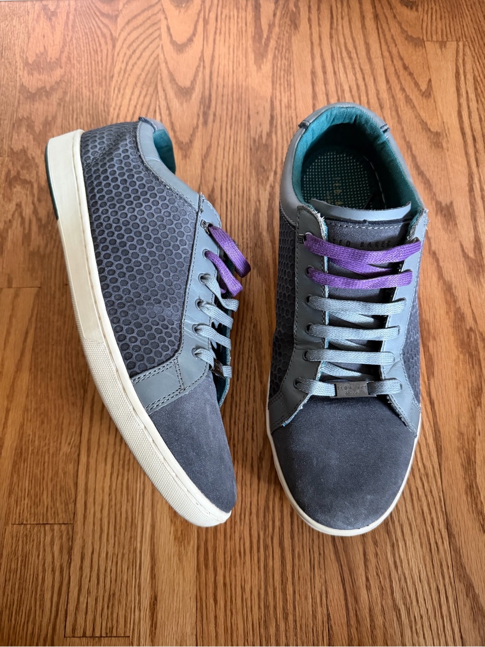 Ted Baker Gray Suede Sneakers with Purple Laces